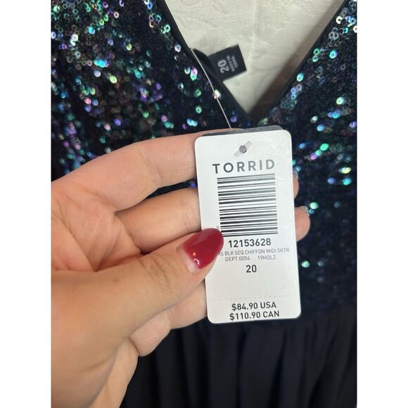 Torrid Mermaid Blue & Black Sequin Chiffon Skater Midi Dress V-Neck NWT Size 20 - Picture 9 of 12